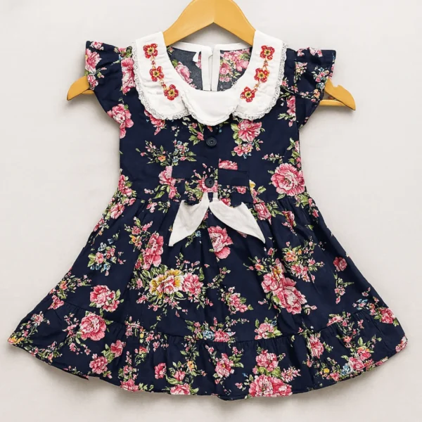 Navy Bloom Embroidered Frock