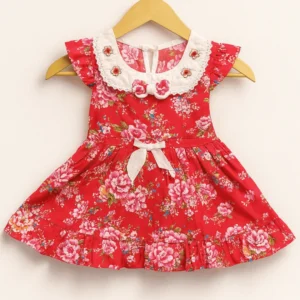 Red Bloom Embroidered Frock