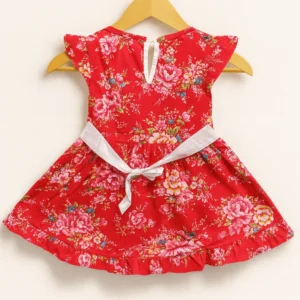 Red Bloom Embroidered Frock